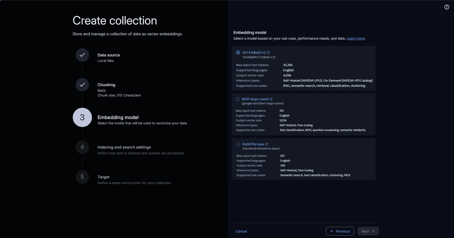 Selecting an embedding model for the collection