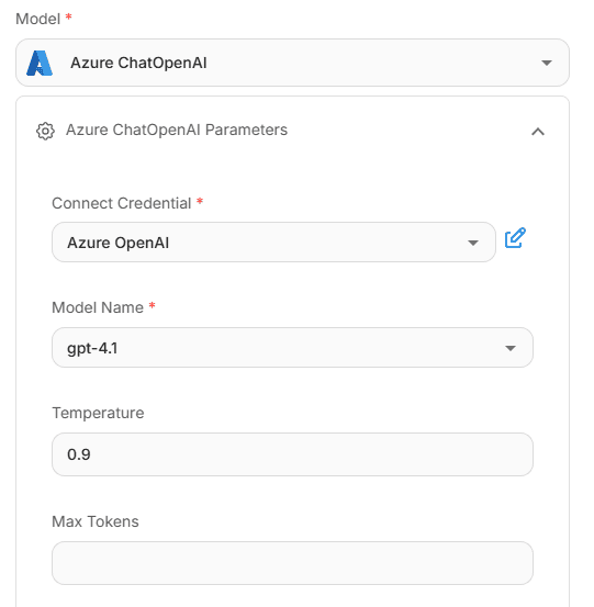 LLM configuration of Intent Identification Agent node