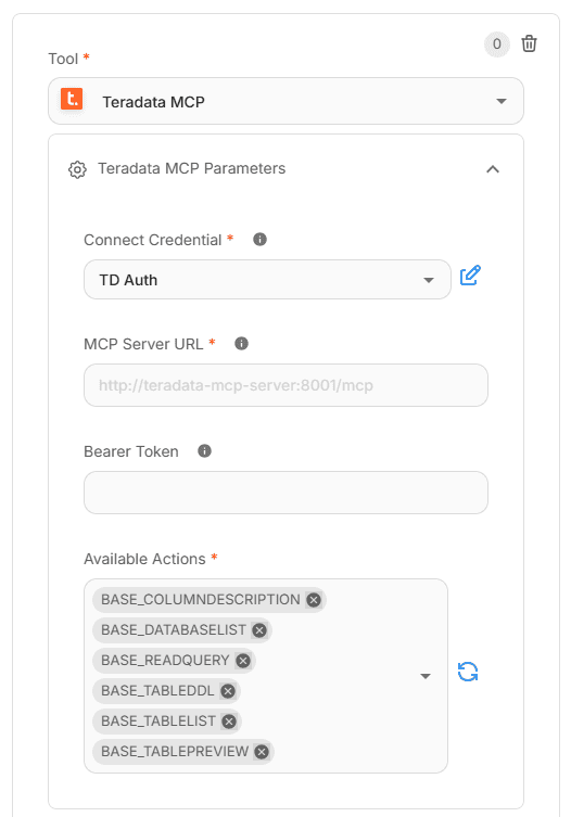 MCP configuration of Data Exploration Agent node